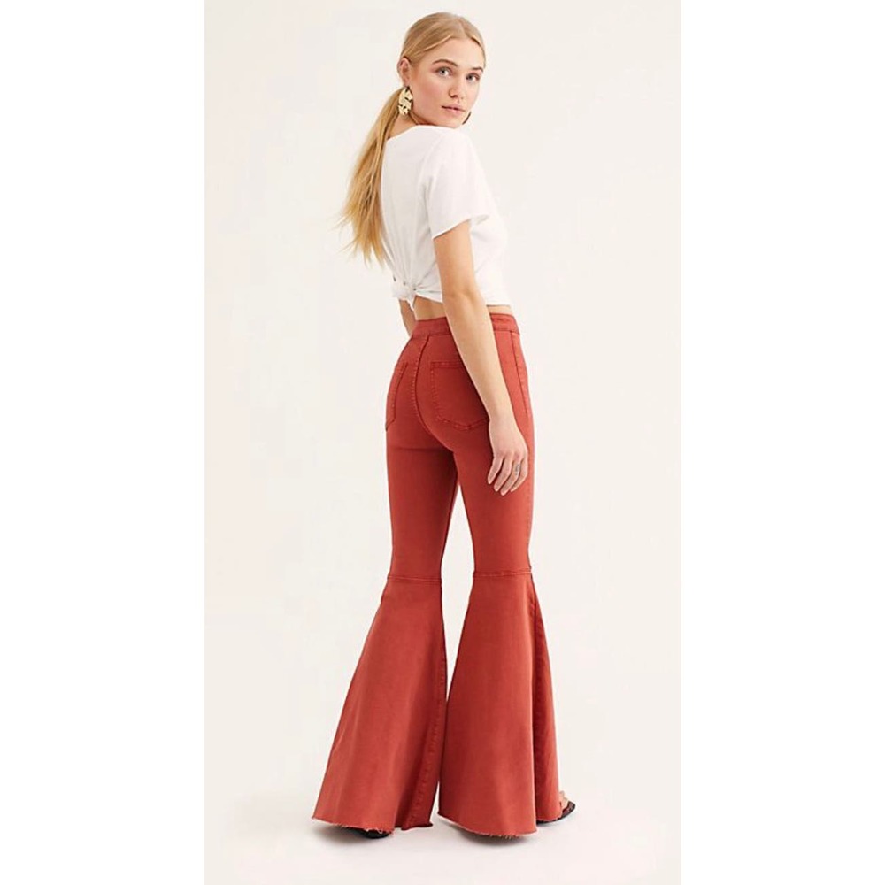 Free People Just Float On Corduroy Flare Pants Rust Red Orange Size 27